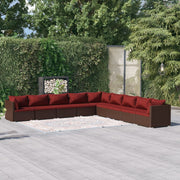 9 Piece Patio Lounge Set with Cushions Poly Rattan Brown