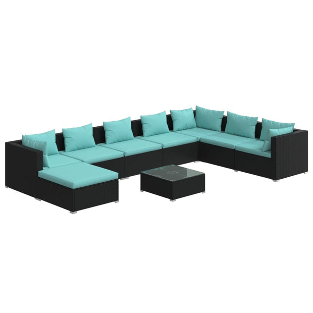 9 Piece Patio Lounge Set with Cushions Poly Rattan Black