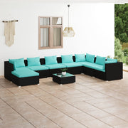 9 Piece Patio Lounge Set with Cushions Poly Rattan Black