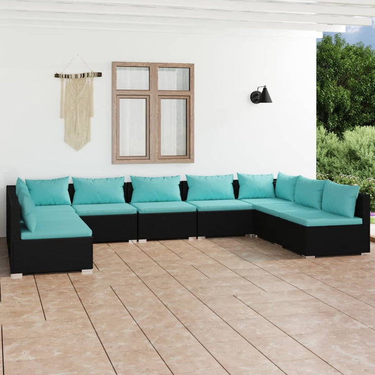 9 Piece Patio Lounge Set with Cushions Poly Rattan Black