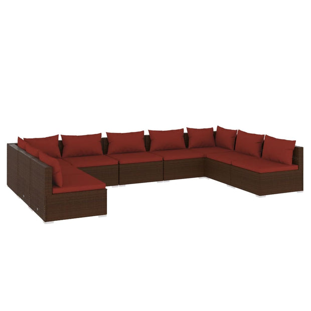 9 Piece Patio Lounge Set with Cushions Poly Rattan Brown