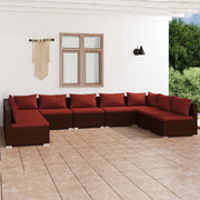 9 Piece Patio Lounge Set with Cushions Poly Rattan Brown