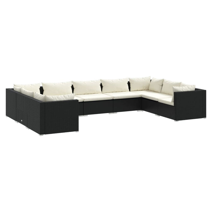 9 Piece Patio Lounge Set with Cushions Poly Rattan Black