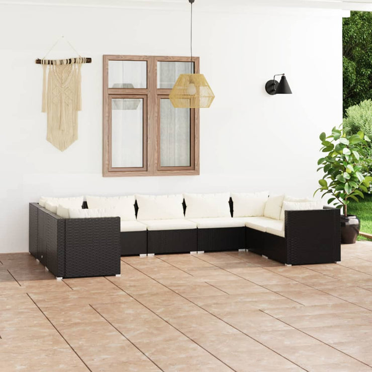 9 Piece Patio Lounge Set with Cushions Poly Rattan Black