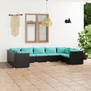 9 Piece Patio Lounge Set with Cushions Poly Rattan Black