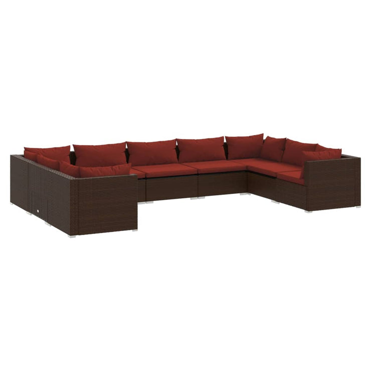 9 Piece Patio Lounge Set with Cushions Poly Rattan Brown