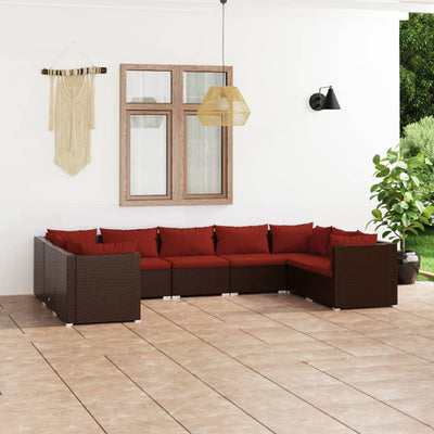 9 Piece Patio Lounge Set with Cushions Poly Rattan Brown