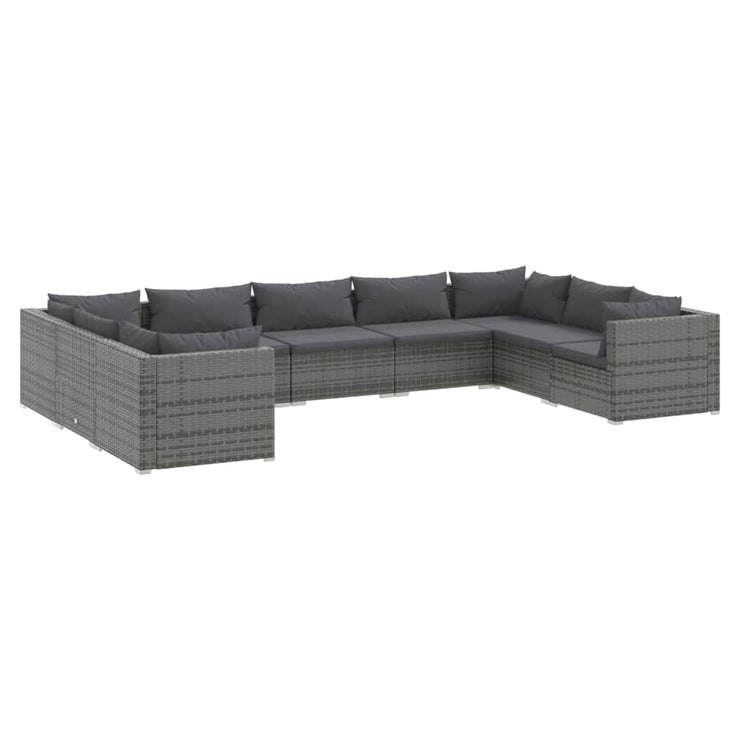 9 Piece Patio Lounge Set with Cushions Poly Rattan Gray