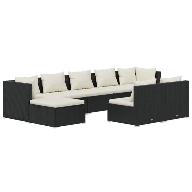 9 Piece Patio Lounge Set with Cushions Black Poly Rattan