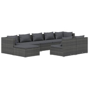 9 Piece Patio Lounge Set with Cushions Gray Poly Rattan