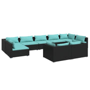 9 Piece Patio Lounge Set with Cushions Black Poly Rattan