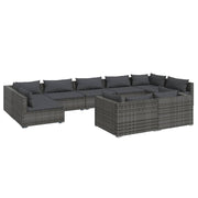 9 Piece Patio Lounge Set with Cushions Gray Poly Rattan