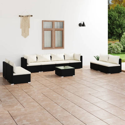 9 Piece Patio Lounge Set with Cushions Poly Rattan Black