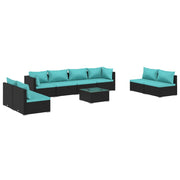 9 Piece Patio Lounge Set with Cushions Poly Rattan Black