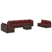 9 Piece Patio Lounge Set with Cushions Poly Rattan Brown