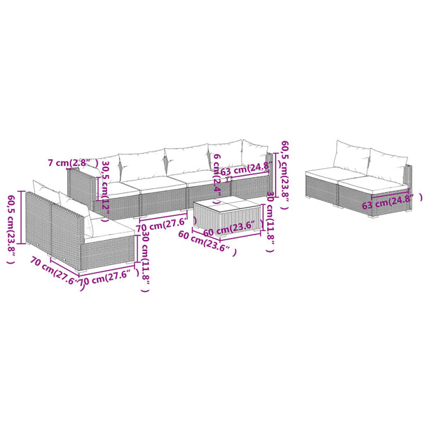 9 Piece Patio Lounge Set with Cushions Poly Rattan Brown