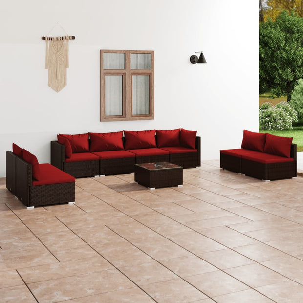 9 Piece Patio Lounge Set with Cushions Poly Rattan Brown