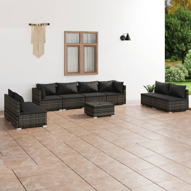 9 Piece Patio Lounge Set with Cushions Poly Rattan Gray