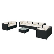 9 Piece Patio Lounge Set with Cushions Poly Rattan Black