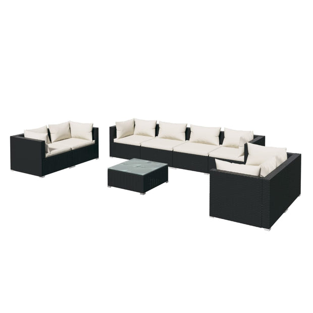 9 Piece Patio Lounge Set with Cushions Poly Rattan Black