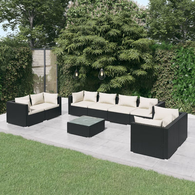 9 Piece Patio Lounge Set with Cushions Poly Rattan Black