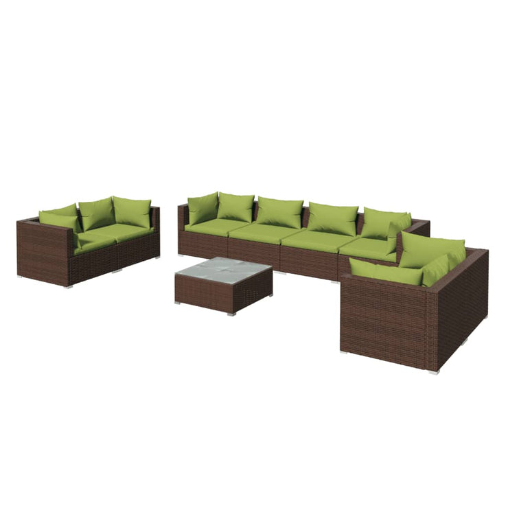 9 Piece Patio Lounge Set with Cushions Poly Rattan Brown