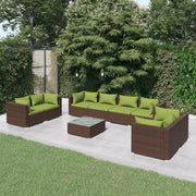 9 Piece Patio Lounge Set with Cushions Poly Rattan Brown