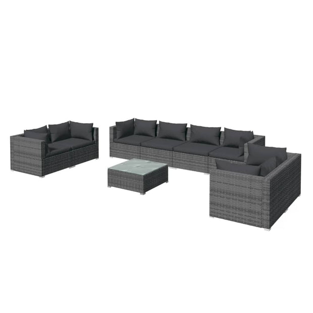 9 Piece Patio Lounge Set with Cushions Poly Rattan Gray