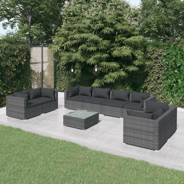 9 Piece Patio Lounge Set with Cushions Poly Rattan Gray