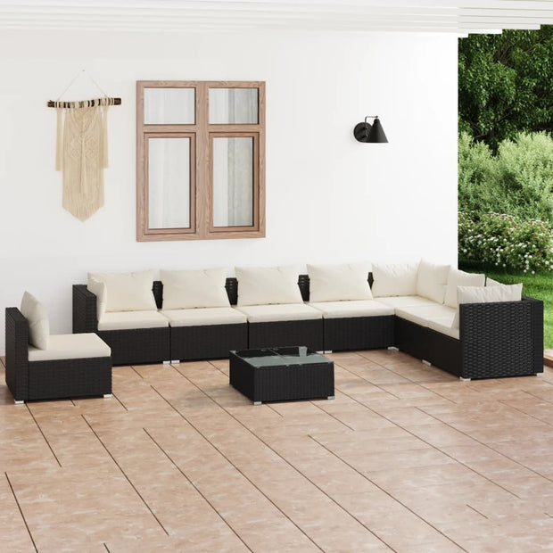 9 Piece Patio Lounge Set with Cushions Poly Rattan Black