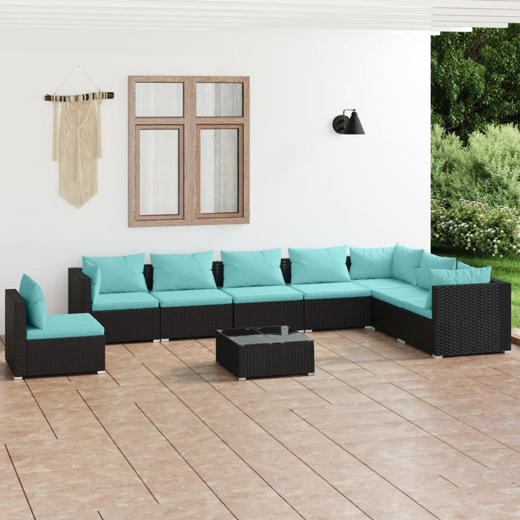 9 Piece Patio Lounge Set with Cushions Poly Rattan Black