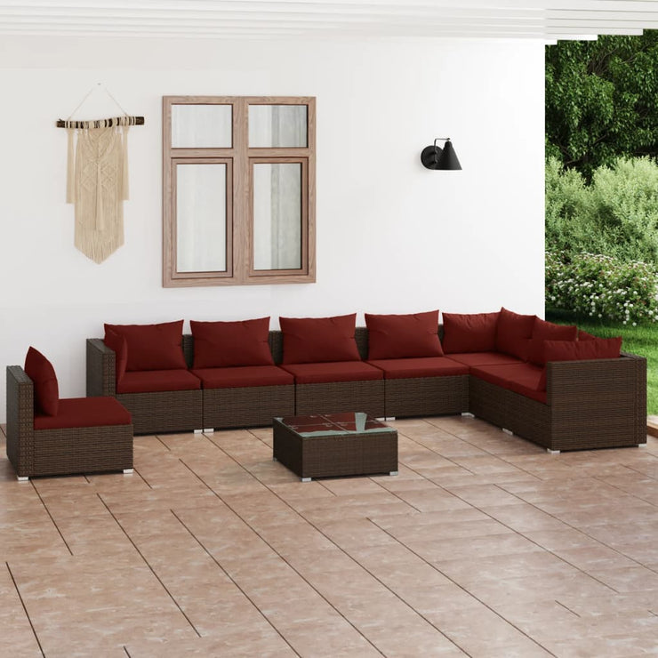 9 Piece Patio Lounge Set with Cushions Poly Rattan Brown