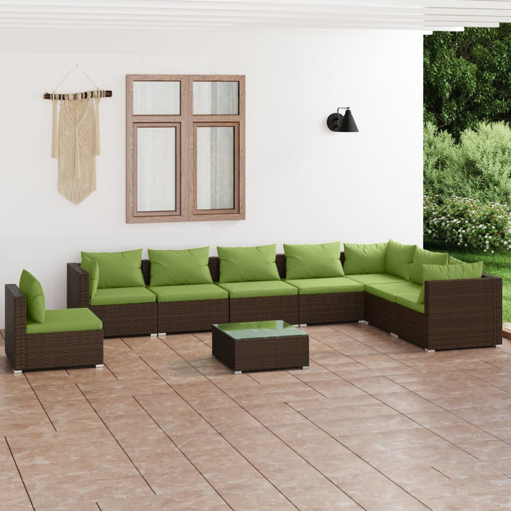 9 Piece Patio Lounge Set with Cushions Poly Rattan Brown