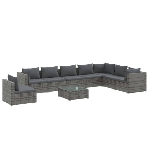 9 Piece Patio Lounge Set with Cushions Poly Rattan Gray