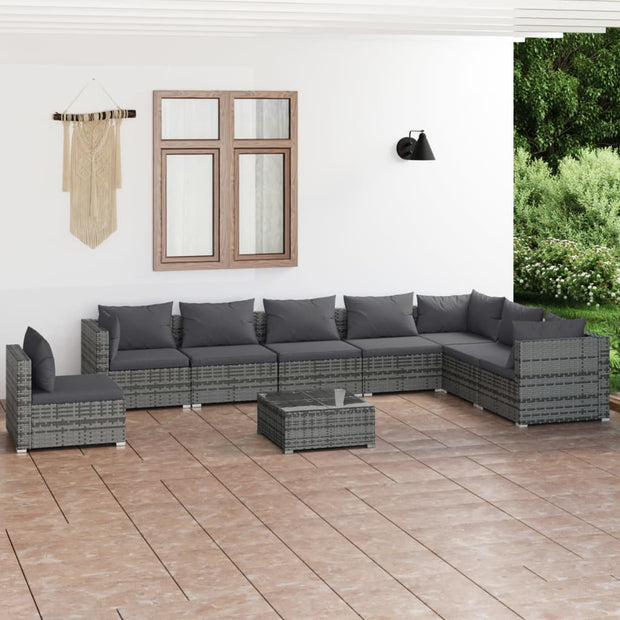 9 Piece Patio Lounge Set with Cushions Poly Rattan Gray