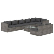 9 Piece Patio Lounge Set with Cushions Gray Poly Rattan