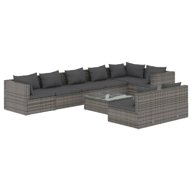 9 Piece Patio Lounge Set with Cushions Gray Poly Rattan