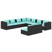 9 Piece Patio Lounge Set with Cushions Black Poly Rattan