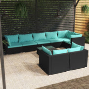 9 Piece Patio Lounge Set with Cushions Black Poly Rattan