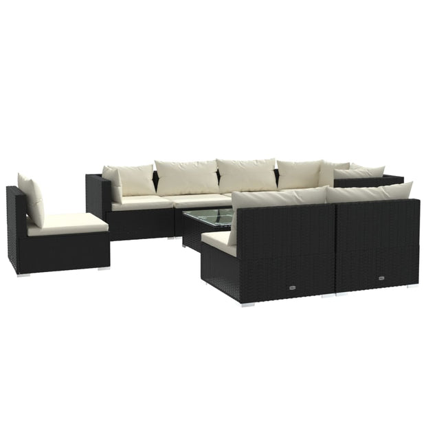 9 Piece Patio Lounge Set with Cushions Poly Rattan Black