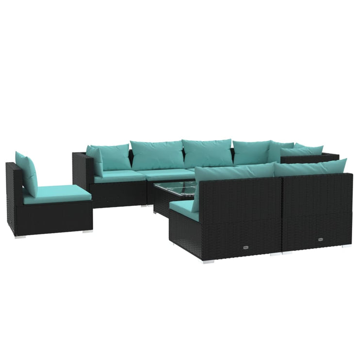 9 Piece Patio Lounge Set with Cushions Poly Rattan Black