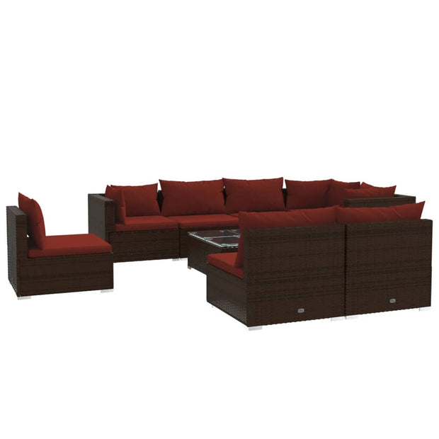 9 Piece Patio Lounge Set with Cushions Poly Rattan Brown