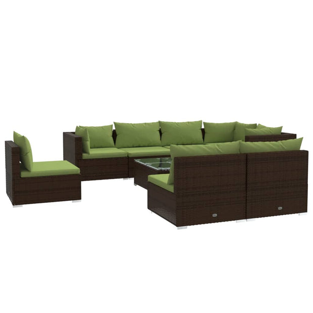 9 Piece Patio Lounge Set with Cushions Poly Rattan Brown