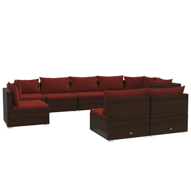 9 Piece Patio Lounge Set with Cushions Poly Rattan Brown