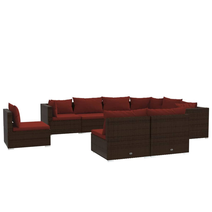 9 Piece Patio Lounge Set with Cushions Poly Rattan Brown