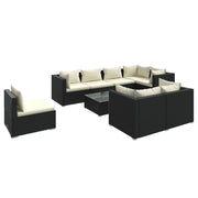 9 Piece Patio Lounge Set with Cushions Poly Rattan Black