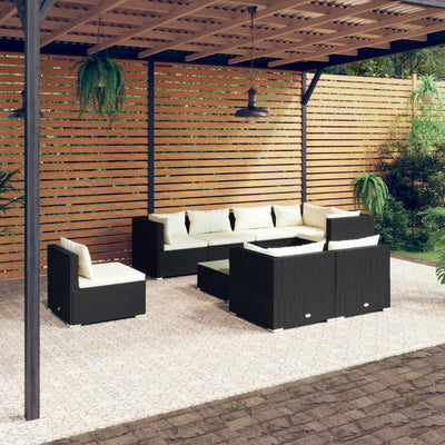 9 Piece Patio Lounge Set with Cushions Poly Rattan Black