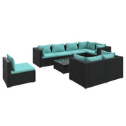 9 Piece Patio Lounge Set with Cushions Poly Rattan Black