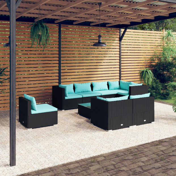 9 Piece Patio Lounge Set with Cushions Poly Rattan Black