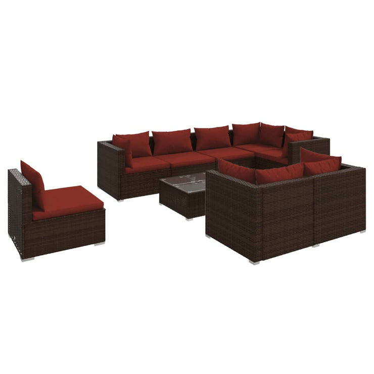 9 Piece Patio Lounge Set with Cushions Poly Rattan Brown